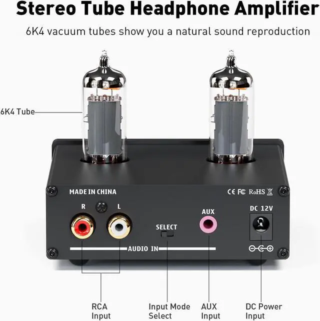 Alt view image 3 of 7 - Fosi Audio P2 Headphone Amplifier Vacuum Tube Headphone Amp Mini Hi-Fi Stereo Audio with Low Ground Noise Output Protection