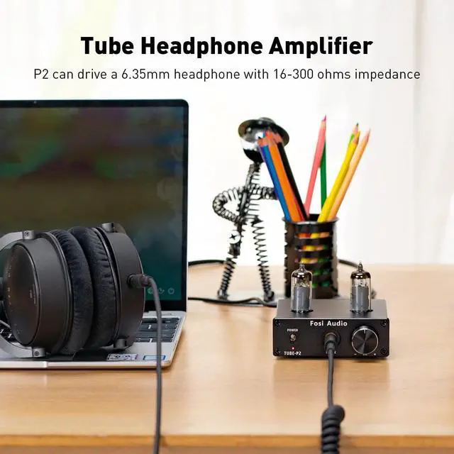 Alt view image 4 of 7 - Fosi Audio P2 Headphone Amplifier Vacuum Tube Headphone Amp Mini Hi-Fi Stereo Audio with Low Ground Noise Output Protection