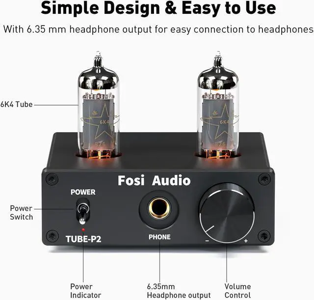 Alt view image 2 of 7 - Fosi Audio P2 Headphone Amplifier Vacuum Tube Headphone Amp Mini Hi-Fi Stereo Audio with Low Ground Noise Output Protection