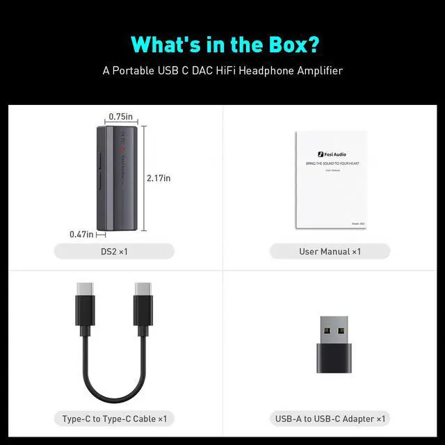 Alt view image 7 of 7 - Fosi Audio DS2 USB C to AUX Headphone Amp DAC Dongle 3.5mm Jack Audio Portable Amplifier Dual Output DSD256 4.4mm Balanced High Resolution CS43131 for iPhone 15 Pro Max Plus iPad Android Phone