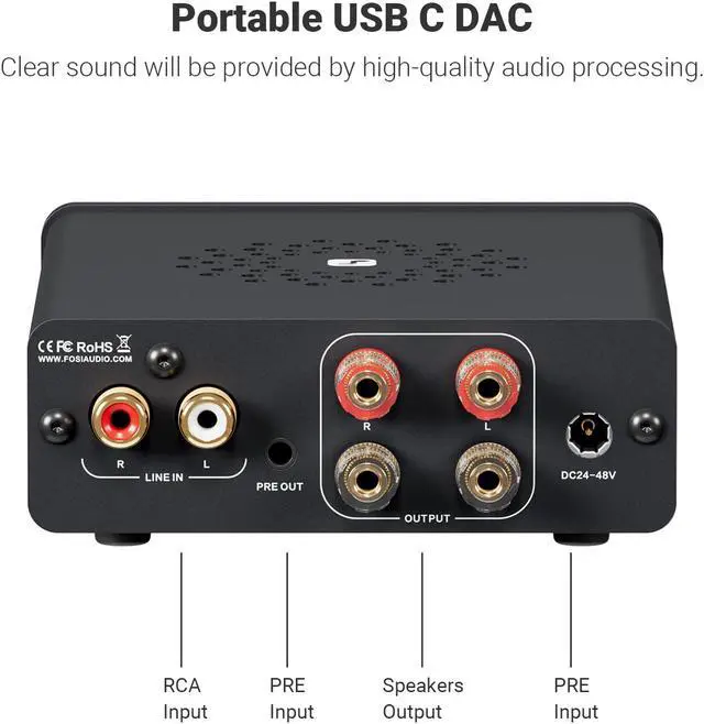 Alt view image 3 of 7 - Fosi Audio V3 Stereo Amplifier 300W x2 with TPA3255 Class D for Home Audio and Theater Systems Featuring Audiophile-Grade Components and Innovative Cooling Design with 32v power supply