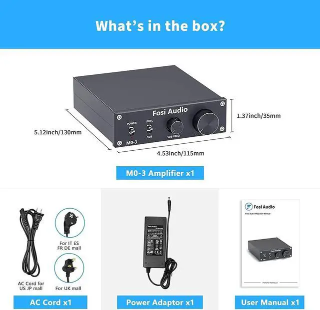 Alt view image 7 of 7 - Fosi Audio M03 200 Watt TPA3255 Subwoofer Amplifier Mini Mono Channel Audio Power Amp for Home Theater Full-Frequency and SUB Bass Switchable with 32V/5A Power Supply