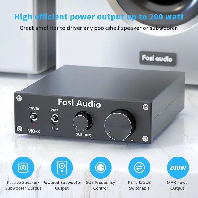 Alt view image 4 of 7 - Fosi Audio M03 200 Watt TPA3255 Subwoofer Amplifier Mini Mono Channel Audio Power Amp for Home Theater Full-Frequency and SUB Bass Switchable with 32V/5A Power Supply