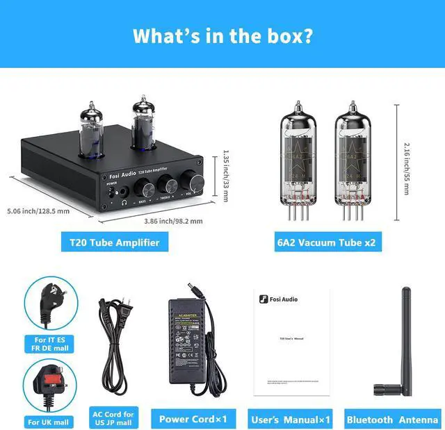 Alt view image 7 of 7 - Fosi Audio T20 Bluetooth 5.0 Tube Amplifier Headphone Amp Support aptX HD Stereo Receiver 2 Channel Class D Digital Mini Hi-Fi Power Amp for Home Passive Speakers with 5654W Vacuum Tubes