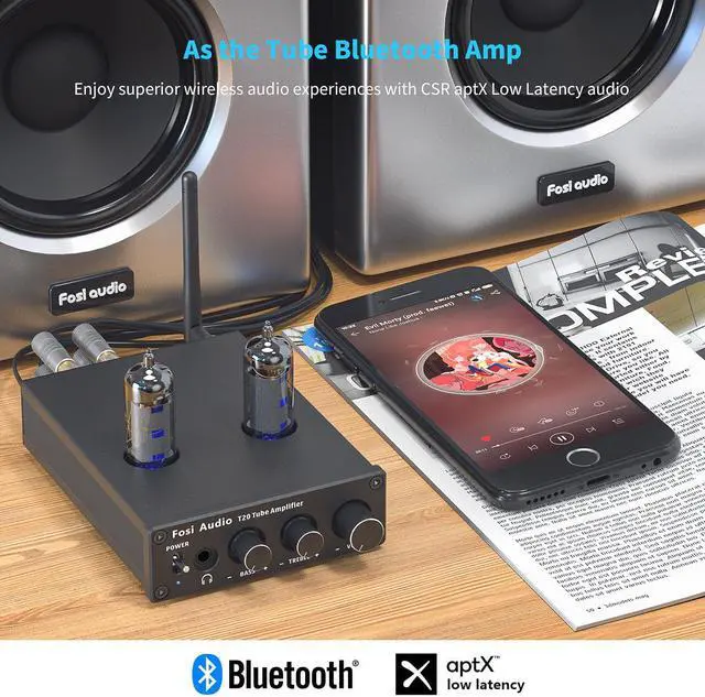 Alt view image 3 of 7 - Fosi Audio T20 Bluetooth 5.0 Tube Amplifier Headphone Amp Support aptX HD Stereo Receiver 2 Channel Class D Digital Mini Hi-Fi Power Amp for Home Passive Speakers with 5654W Vacuum Tubes