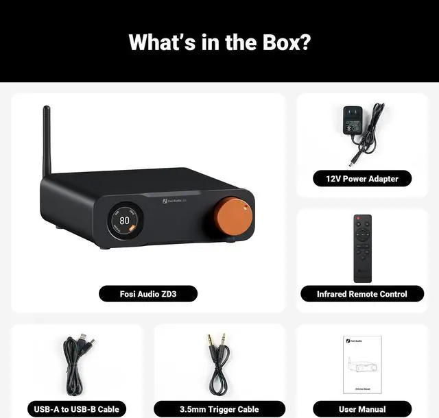 Alt view image 7 of 7 - Fosi Audio ZD3 Desktop DAC Preamp, Fully Balanced Digital to Analog Audio Converter with ES9039Q2M for Home Stereo Amplifier, Bluetooth/USB/Optical/Coax/TV HDMI ARC Input, XLR/RCA Output with Remote