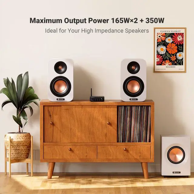 Alt view image 2 of 7 - Fosi Audio BT30D Pro TPA3255 Hi-Fi Bluetooth 5.0 Stereo Audio Receiver Amplifier 2.1 Channel Mini Class D Integrated Amp 165 Watt x2+350 Watt for Home Outdoor Desktop Bookshelf Speakers/Subwoofers