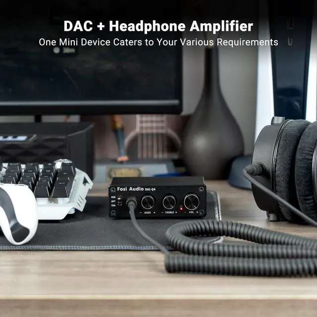 Alt view image 3 of 15 - Fosi Audio Q4 Desktop DAC Headphone Amp for PC Mini Stereo Headphone Amplifier Combo USB Optical Coaxial to RCA AUX Digital-to-Analog Audio Converter Adapter for Home Powered Speakers