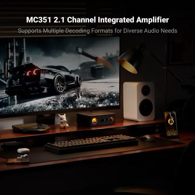 Alt view image 2 of 7 - Fosi Audio MC351 2.1 Channel Integrated Amplifier with DAC, Home Audio Stereo Power Amp with Dual TPA3255 Chips for HiFi Passive Speakers, Vintage VU Meter Receiver with Bluetooth and USB/Opt/Coax