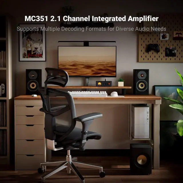 Alt view image 3 of 7 - Fosi Audio MC351 2.1 Channel Integrated Amplifier with DAC, Home Audio Stereo Power Amp with Dual TPA3255 Chips for HiFi Passive Speakers, Vintage VU Meter Receiver with Bluetooth and USB/Opt/Coax