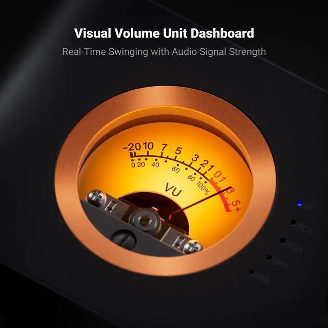 Alt view image 5 of 7 - Fosi Audio MC351 2.1 Channel Integrated Amplifier with DAC, Home Audio Stereo Power Amp with Dual TPA3255 Chips for HiFi Passive Speakers, Vintage VU Meter Receiver with Bluetooth and USB/Opt/Coax