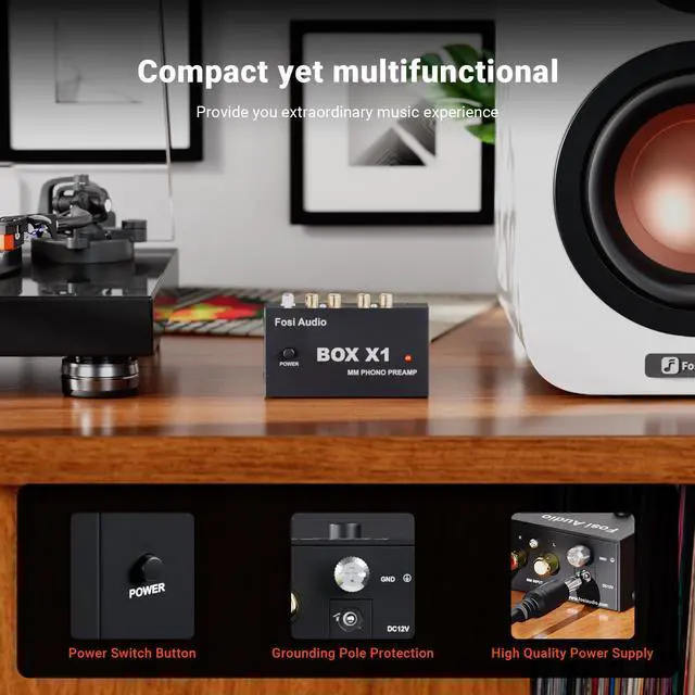 Alt view image 3 of 7 - Fosi Audio Box X1 Phono Preamp for MM Turntable Mini Stereo Audio Hi-Fi Phonograph/Record Player Preamplifier with 3.5MM Headphone and RCA Output with DC 12V Power Supply