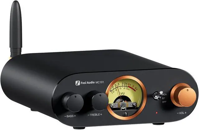 Main image of Fosi Audio MC101 Bluetooth Stereo Amplifier Home Audio Component Mini Amp with VU Meter 2 Channel HiFi Receiver for Passive Speakers with Bass Treble Tone Control Vintage All Aluminum Alloy Build