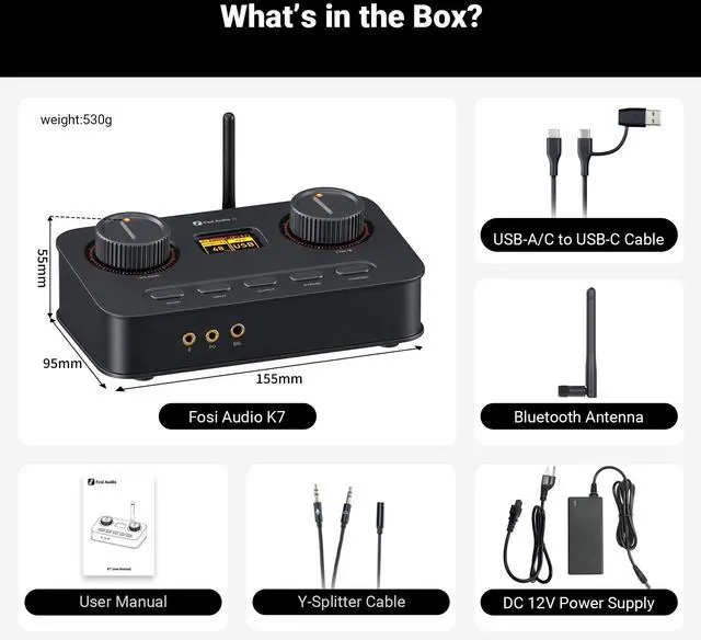 Alt view image 7 of 7 - Fosi Audio K7 DAC Headphone Amp, Desktop USB C Digital to Analog Audio Converter for Workspace and Gaming PC PS5