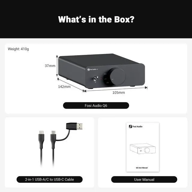 Alt view image 7 of 7 - Fosi Audio Q6 Mini Desktop DAC, USB C Digital to Analog Audio Converter for Home Stereo Amplifier and Headphone Amp