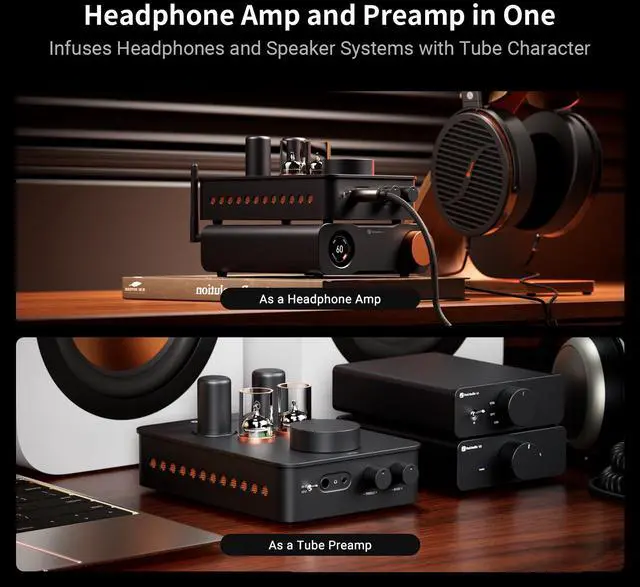 Alt view image 4 of 7 - Fosi Audio GR70 Tube Headphone Amp Preamp, Authentic Tube-Amplification with Vacuum 5654W*2 & 6AC7*2, Mini HiFi Preamplifier for Home Audio, 3.5mm & 6.35mm Jacks Supporting 16-300 ohms Impedance