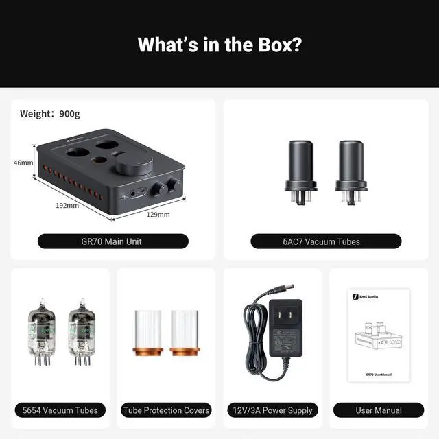 Alt view image 7 of 7 - Fosi Audio GR70 Tube Headphone Amp Preamp, Authentic Tube-Amplification with Vacuum 5654W*2 & 6AC7*2, Mini HiFi Preamplifier for Home Audio, 3.5mm & 6.35mm Jacks Supporting 16-300 ohms Impedance