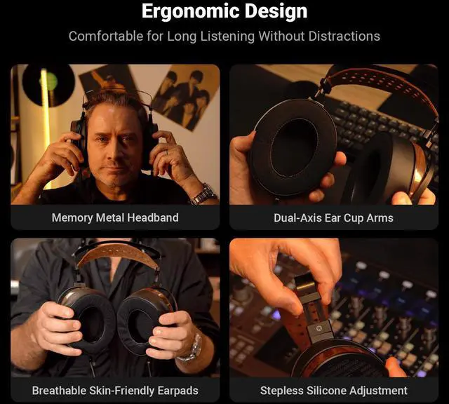 Alt view image 4 of 7 - Fosi Audio i5 Open-Back Planar Magnetic Headphones with 97mm Ultra-Large Diaphragm, CNC Metal & Walnut Wood, Audiophile Wired Studio Headphone for Multi-Source Devices