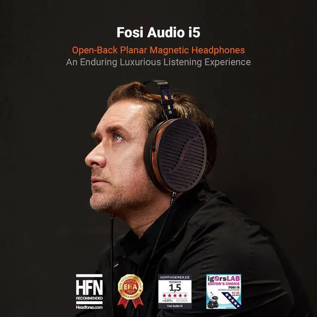Alt view image 2 of 7 - Fosi Audio i5 Open-Back Planar Magnetic Headphones with 97mm Ultra-Large Diaphragm, CNC Metal & Walnut Wood, Audiophile Wired Studio Headphone for Multi-Source Devices