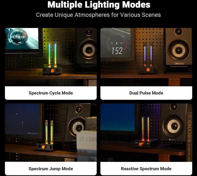 Alt view image 3 of 7 - Fosi Audio Music Visualizer, Sound Pickup Spectrum Analyzer, Vintage Tube RGB Ambient Light, Microphone Voice Picking Volume Display Meter for Home Stereo System Desktop, with Sensitivity Adjustment