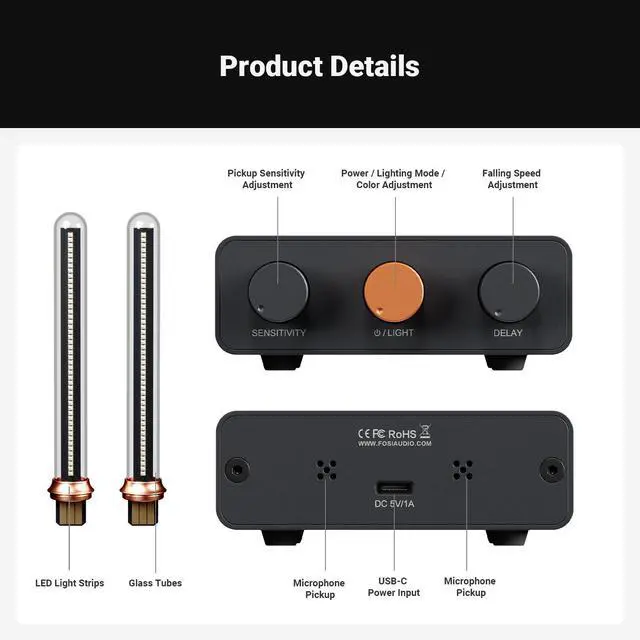 Alt view image 6 of 7 - Fosi Audio Music Visualizer, Sound Pickup Spectrum Analyzer, Vintage Tube RGB Ambient Light, Microphone Voice Picking Volume Display Meter for Home Stereo System Desktop, with Sensitivity Adjustment