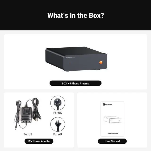 Alt view image 7 of 7 - Fosi Audio Box X5 Phono Preamp for Turntable, Mini Preamplifier Home Audio for MM & MC Cartridge Turntable/Phonograph Record Player/Active Speakers, 4-Level Adjustable Gain 38/48/56/66 dB with RCA