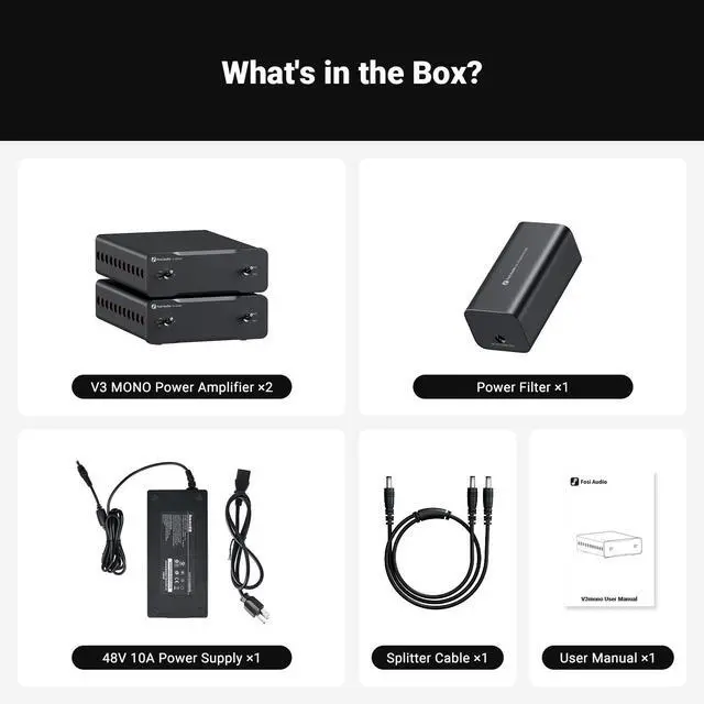 Alt view image 7 of 7 - Fosi Audio Two V3 Mono Power Amplifier 240W Class D AMP with TPA3255 Chip, RCA/XLR Balanced Inputs, 48V/10A Power, for Home Audio Speakers & Home Theater