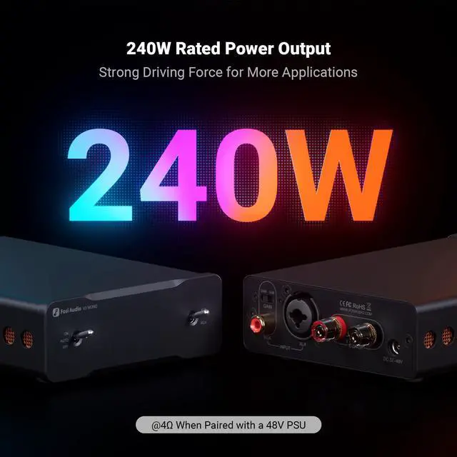 Alt view image 3 of 7 - Fosi Audio Two V3 Mono Power Amplifier 240W Class D AMP with TPA3255 Chip, RCA/XLR Balanced Inputs, 48V/10A Power, for Home Audio Speakers & Home Theater