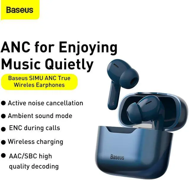 Alt view image 6 of 7 - Baseus Active Noise Cancelling-Wireless Charging-True Wireles Earphones S1 Pro Blue