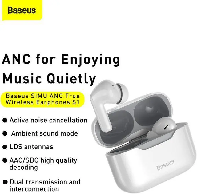 Alt view image 2 of 7 - Baseus Active Noise Cancelling-True Wireless Earphone S1 White