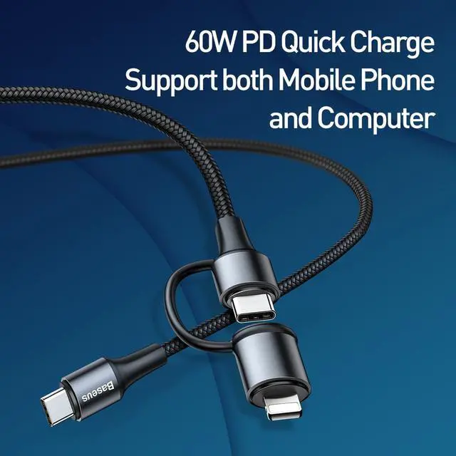 Alt view image 3 of 7 - Baseus twins 2 in 1 cable Type-C to Type-C 60W Ip 20W Black
