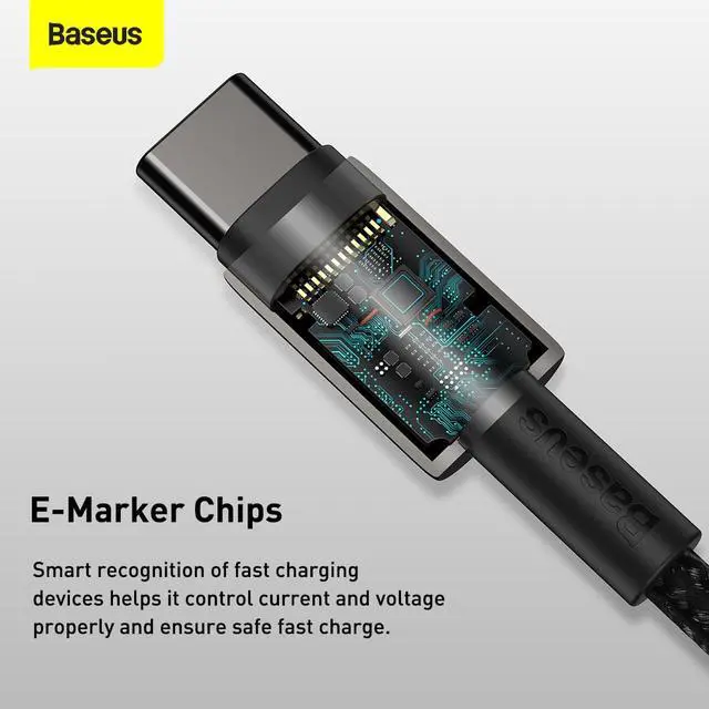 Alt view image 6 of 7 - Baseus Tungsten Gold Fast Charging Data Cable Type-C to Type-C 100W 2m Black