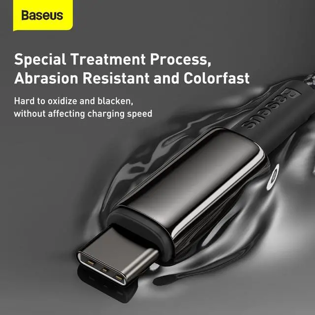 Alt view image 5 of 7 - Baseus Tungsten Gold Fast Charging Data Cable Type-C to Type-C 100W 2m Black