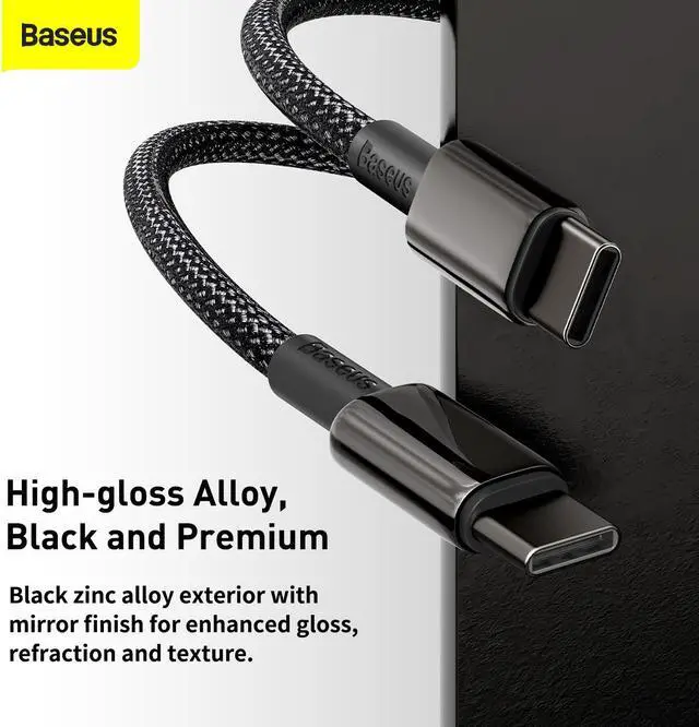 Alt view image 4 of 7 - Baseus Tungsten Gold Fast Charging Data Cable Type-C to Type-C 100W 2m Black