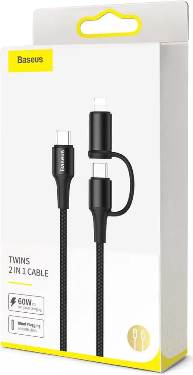 Alt view image 2 of 7 - Baseus twins 2 in 1 cable Type-C to Type-C 60W Ip 20W Black