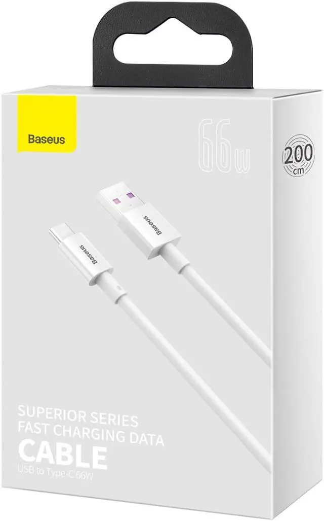 Alt view image 2 of 7 - Baseus Superior Series Fast Charging Data Cable USB to Type-C 66W 2m White