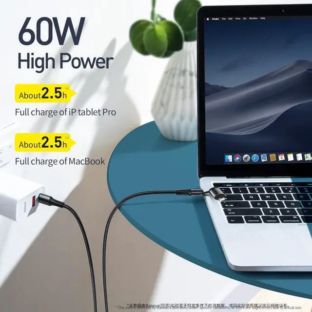 Alt view image 4 of 7 - Baseus twins 2 in 1 cable Type-C to Type-C 60W Ip 20W Black