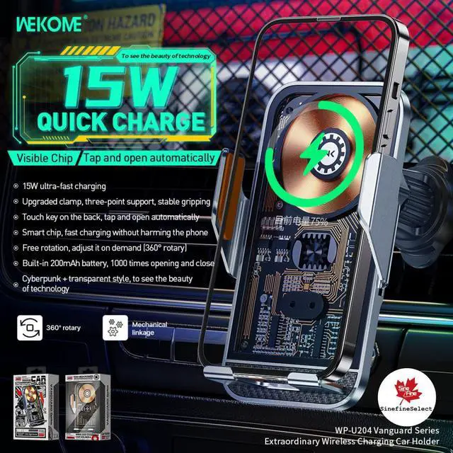 Alt view image 2 of 7 - WEKOME WP-U204 Wireless Charging 15W MAX IPhone Car Holder