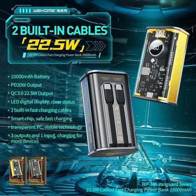 Alt view image 3 of 3 - WEKOME WP-345  Power Bank quick charge  with 10000mAh battery