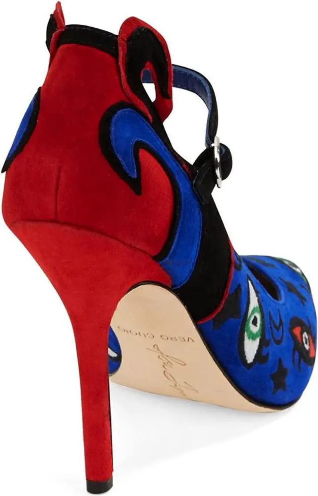 Alt view image 3 of 12 - Isa Tapia Barcelona Embroidered Suede Mary Jane Closed Pointed-Toe Heels Pump - Size 37.5