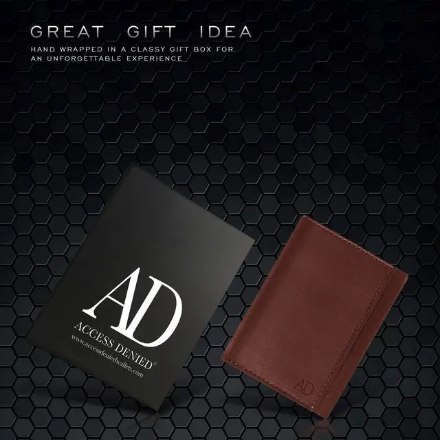 Alt view image 7 of 7 - Trifold Leather Wallets For Men Slim - Mens Wallet Card With ID Window & Gift Box For Him RFID Blocking