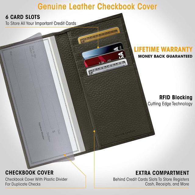 Alt view image 5 of 9 - Genuine Leather Checkbook Cover For Men & Women - Checkbook Covers With Card Holder Wallet RFID Blocking