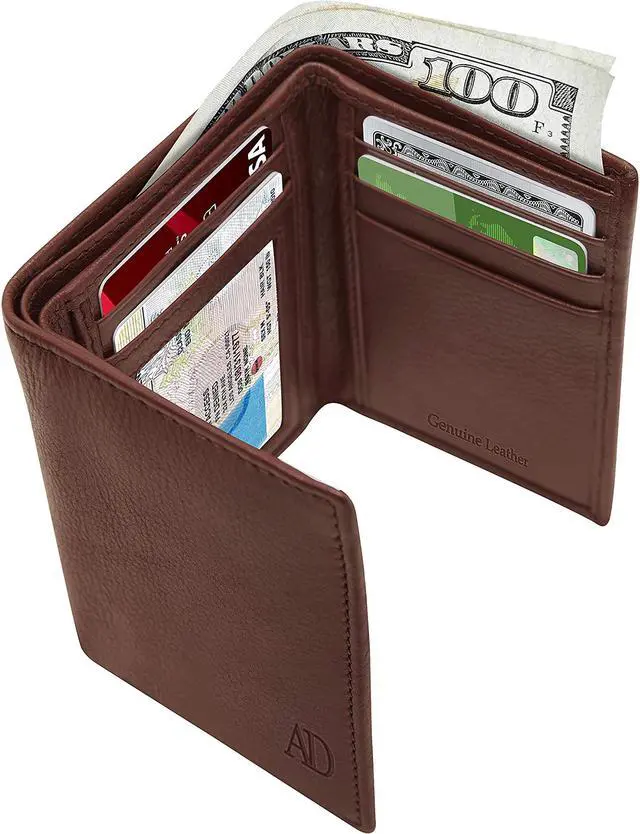 Alt view image 2 of 7 - Trifold Leather Wallets For Men Slim - Mens Wallet Card With ID Window & Gift Box For Him RFID Blocking