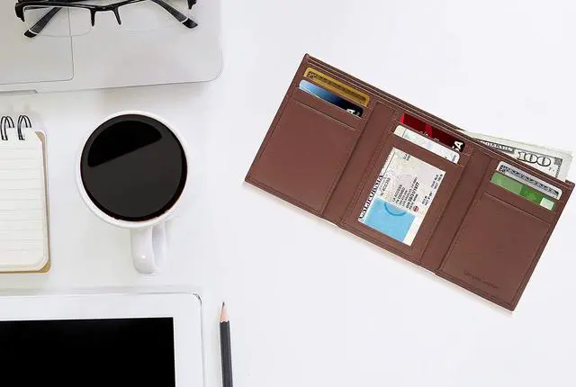 Alt view image 3 of 7 - Trifold Leather Wallets For Men Slim - Mens Wallet Card With ID Window & Gift Box For Him RFID Blocking