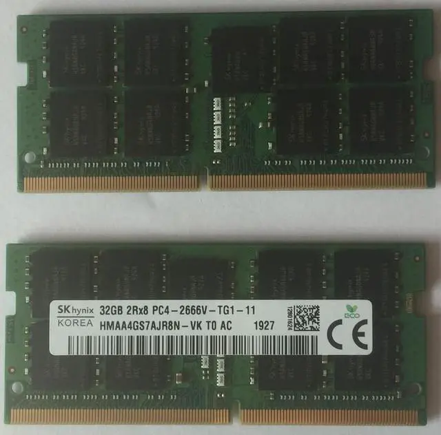 Main image of SK Hynix HMAA4GS7AJR8N-VK T0 DDR4 32GB 2666Mhz 2Rx8 PC4-21300  ECC CL19 260-Pin SODIMM 1.2V Memory Module for Notebook Thinkpad P53 P73
