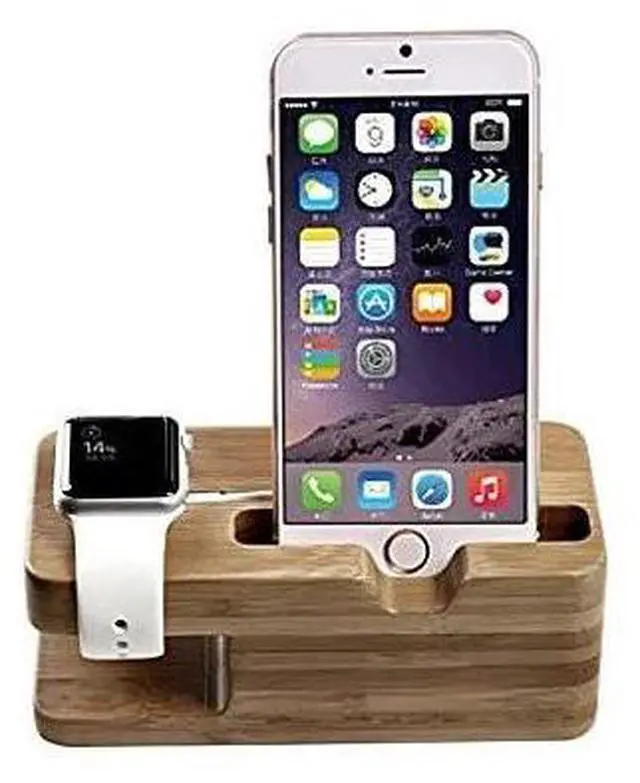 Main image of Vista iPhone and iWatch Docking and Charging Station in Natural Wood - Brown