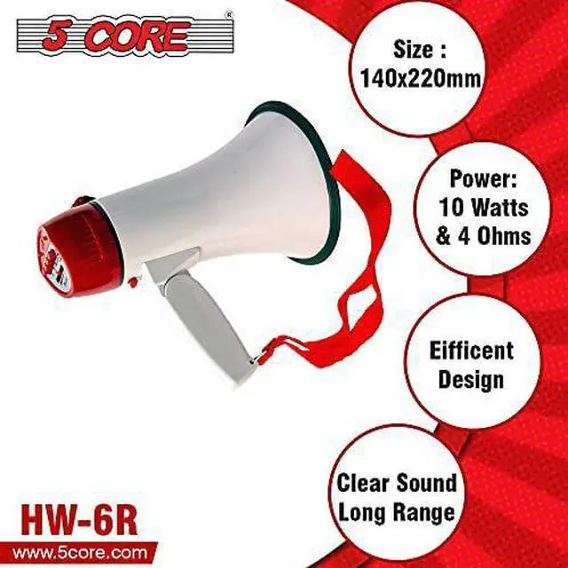 Alt view image 19 of 20 - 5 Core Megaphone Bullhorn Speaker 30W Bull Horn Battery Power Mini Cheer Megafono 800 Feet Range Loudspeaker W Siren Recording Ergonomic Handle for Coaches Football Baseball Cheerleading - 6R