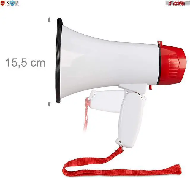 Alt view image 20 of 20 - 5 Core Megaphone Bullhorn Speaker 30W Bull Horn Battery Power Mini Cheer Megafono 800 Feet Range Loudspeaker W Siren Recording Ergonomic Handle for Coaches Football Baseball Cheerleading - 6R