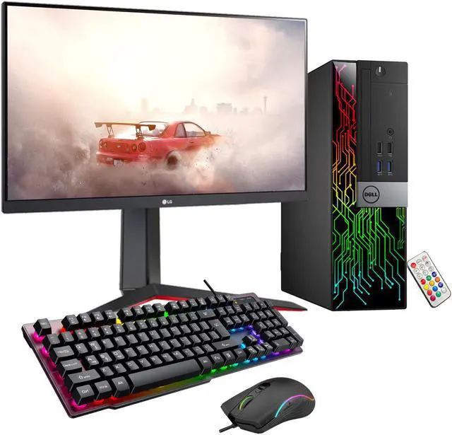 Main image of RGB Gaming PC with 24 Inch Gaming Monitor - Dell OptiPlex Desktop Computer i5 6500 NVIDIA GeForce GT 1030 2GB 16GB RAM 512GB SSD Win 10 Pro WIFI HDMI