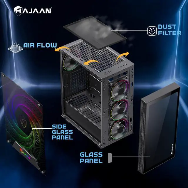 Alt view image 3 of 6 - HAJAAN CYCLONIA Gaming Tower Computer Desktop PC - AMD Ryzen 7 5700G Processor Up to 4.6GHz - RTX 3060 12G GDDR6 - 16GB DDR4 - 1TB SSD - Windows 11 Pro - Keyboard Mouse and Headset